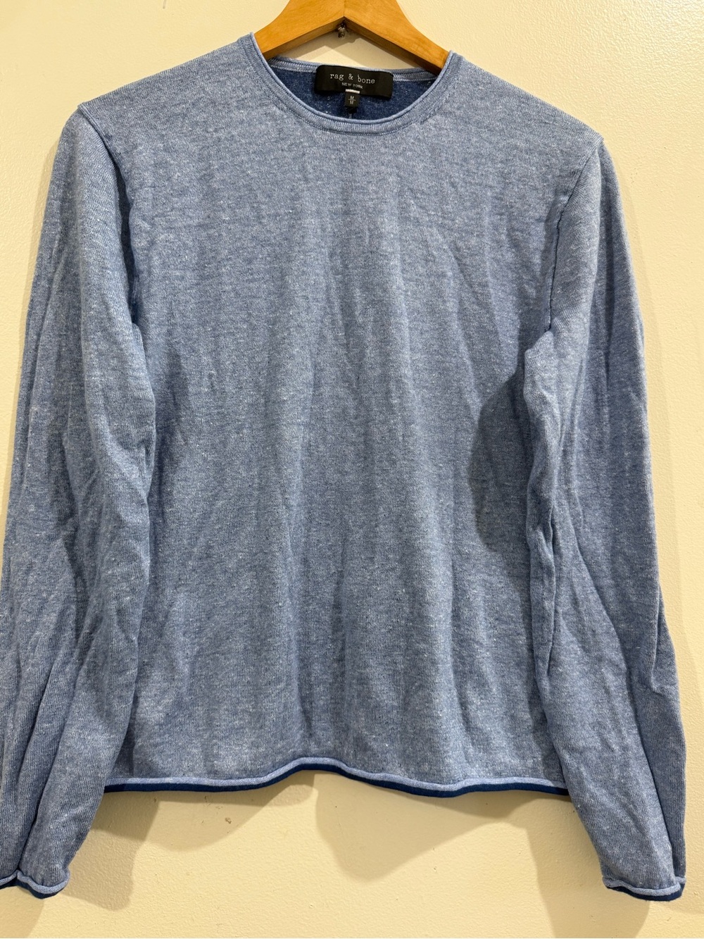 rag & bone Men's Light Heather Blue Long-Sleeve Crew
